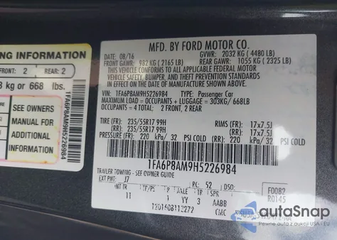 2017 Ford Mustang V6 z USA, uszkodzony, nr VIN 1FA6P8AM9H5226984